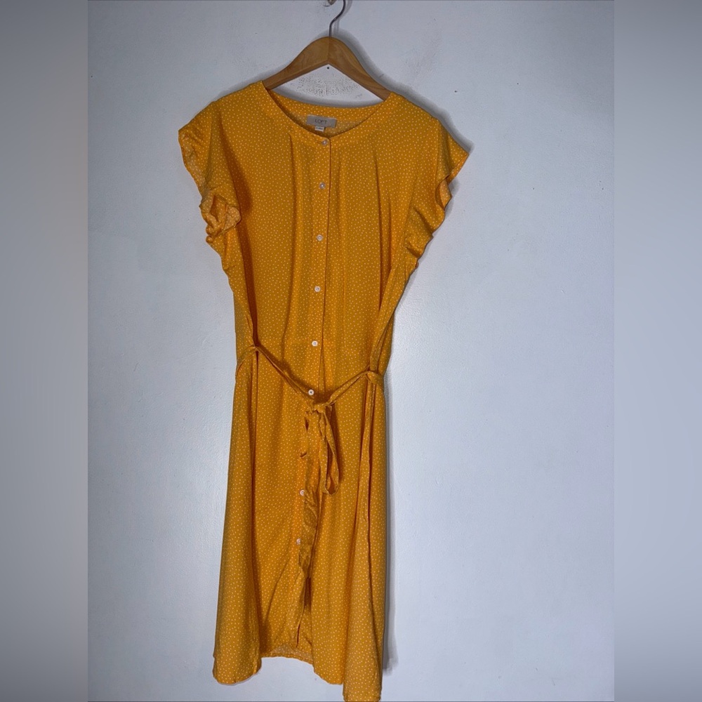 NWT Loft Outlet Orange White Polka Dot Flowy Button Down Dress‎ Size 12